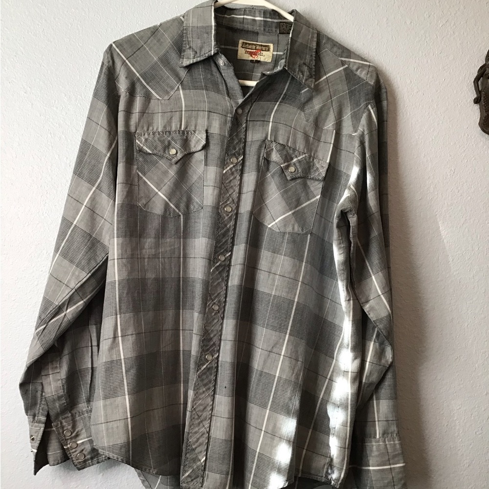 Authentic Western Youngbloods Gray Plaid Shirt Men’s size Large VINTAGE Cowboy